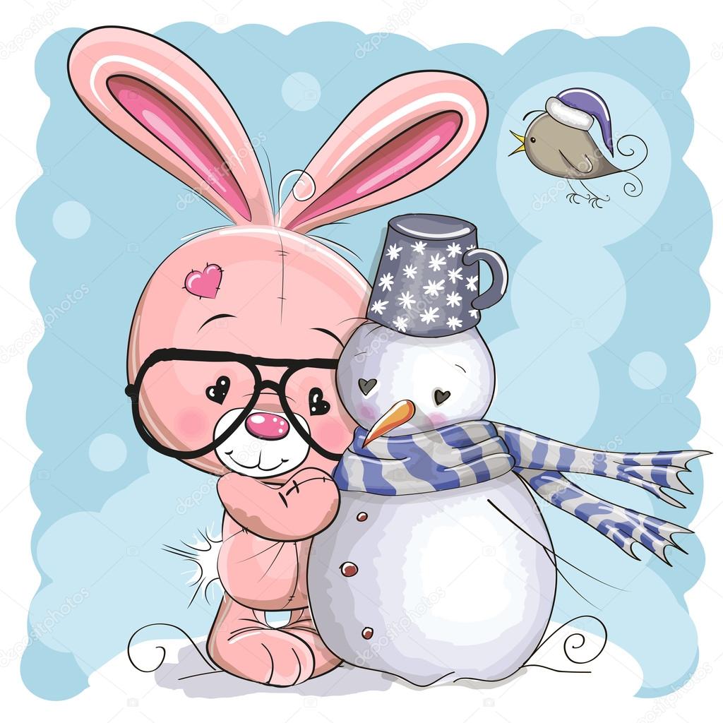 Cute Bunny and Snowman