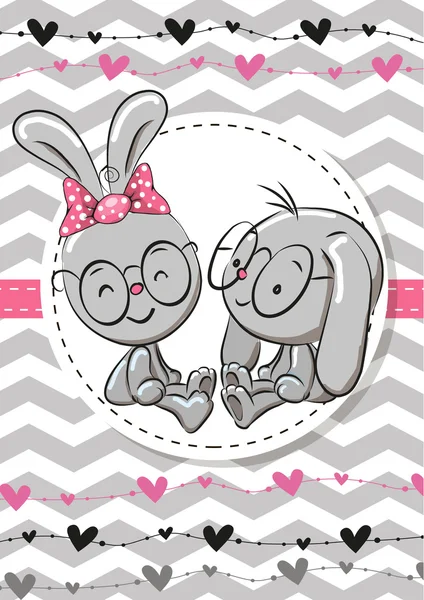 Two Cute Rabbits — Stock Vector