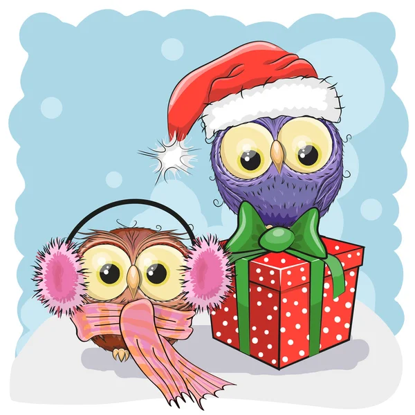 Dos búhos de Navidad — Vector de stock