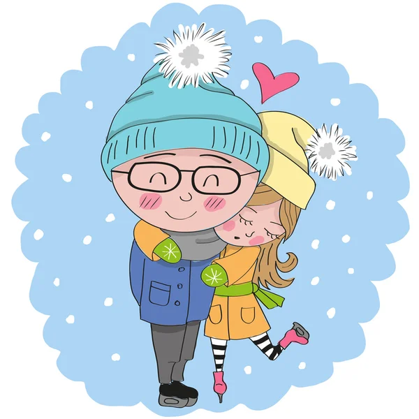 Niño y niña en patines — Vector de stock