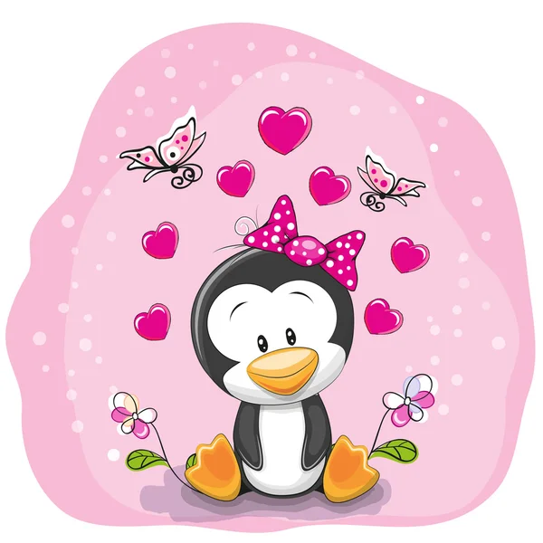 Pingüino con flores — Vector de stock