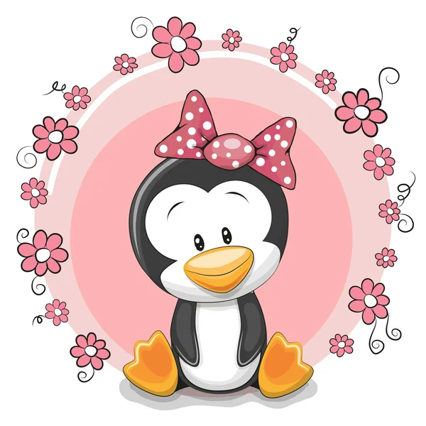 Penguin with flowers — Stock Vector