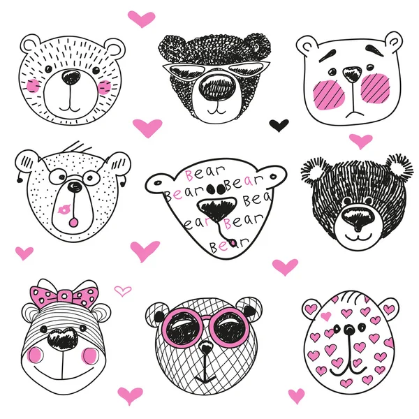 Série de ilustrações de ursos bonitos — Vetor de Stock