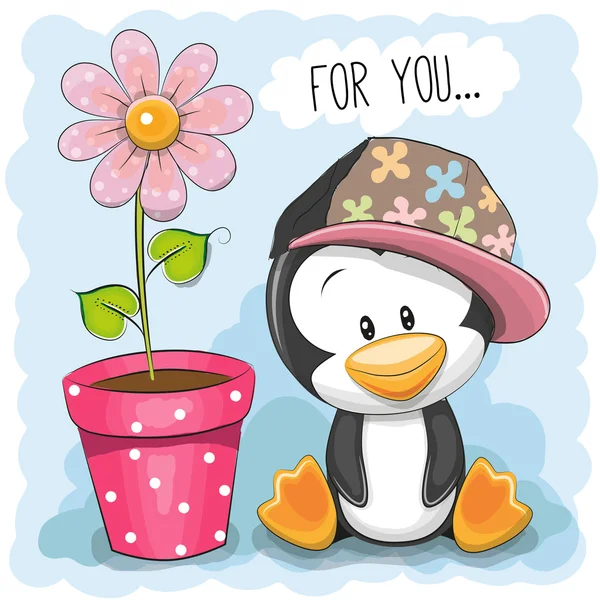 Penguin with flower — Stock Vector