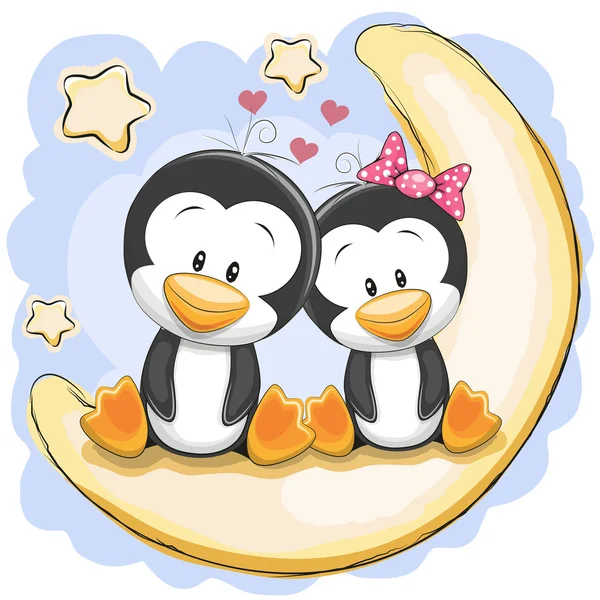 Twee Penguins op de maan — Stockvector