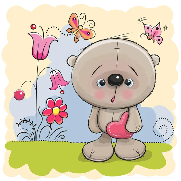 Cute Teddy met hart — Stockvector