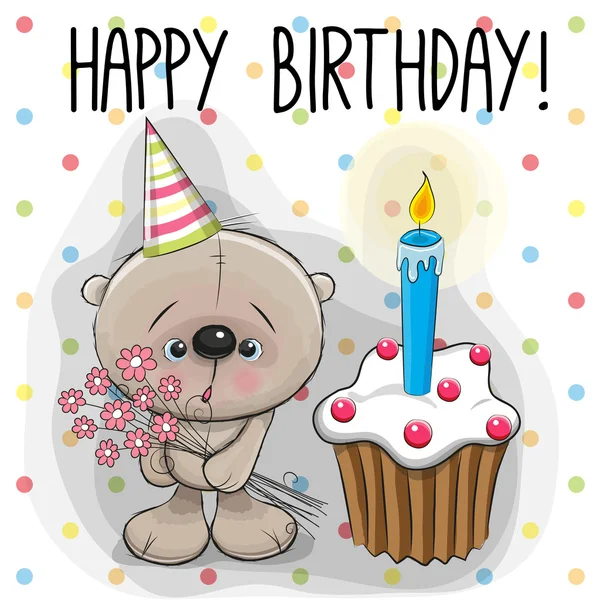 Teddybeer met cake — Stockvector