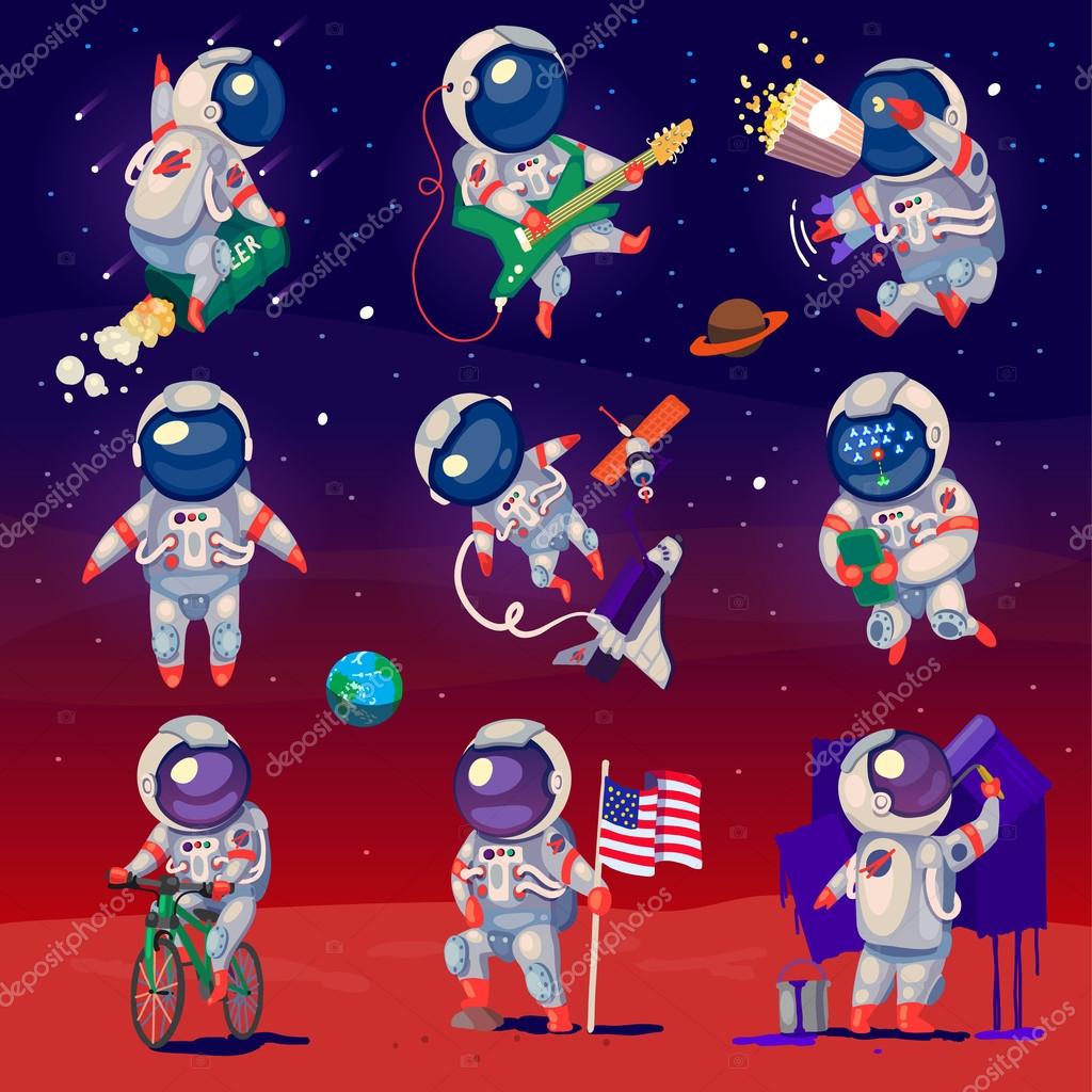 Set of cute astronauts in space Stock Vector Image by ©snegok13 #105766288