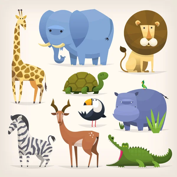 Aves y animales tropicales — Vector de stock