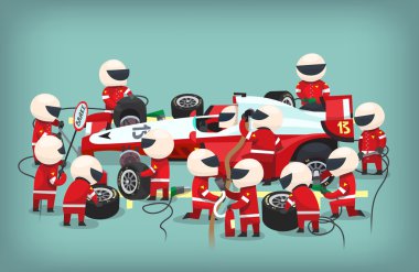 Pitstop işçi chequing yarış araba