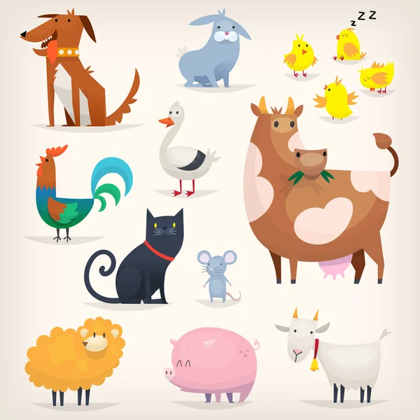 Aves de granja y animales — Vector de stock