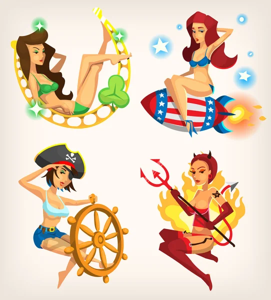 Set of beautiful pin-up girls — Stock Vector