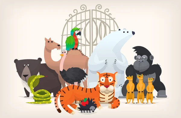 Animais perto de portões do zoológico — Vetor de Stock