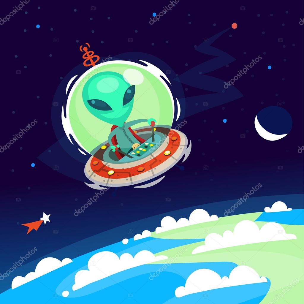 Desenho animado alienígena fofo com terra, Gráficos - Envato Elements