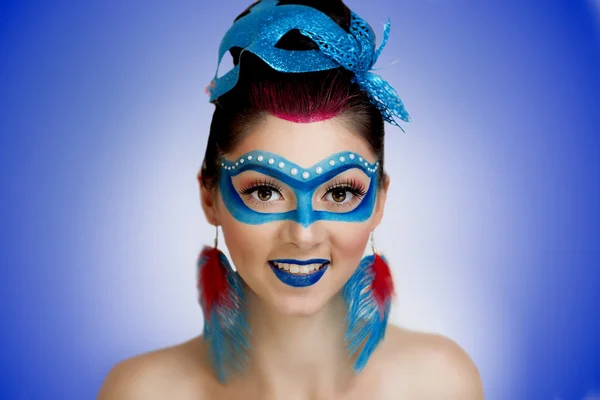 Mujer máscara azul — Foto de Stock