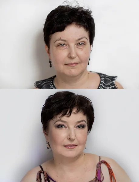 Antes depois de levantar maquiagem — Fotografia de Stock