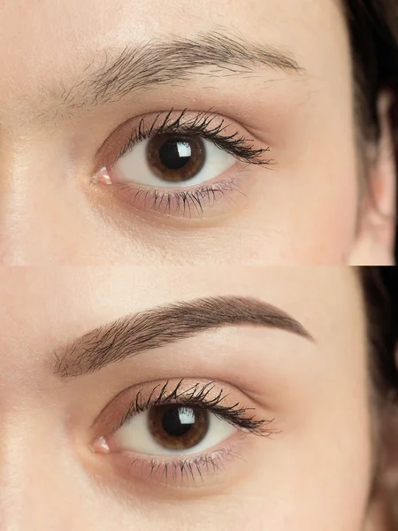 Perfect Eyebrows Before After Two photos — Stock Photo, Image