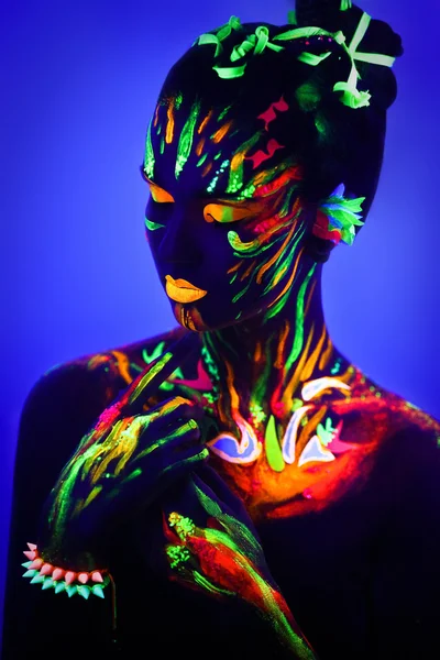 Neon face pictura strălucitoare de artă — Fotografie, imagine de stoc