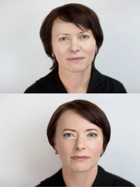 Before After Woman Make Up — Stock Photo, Image