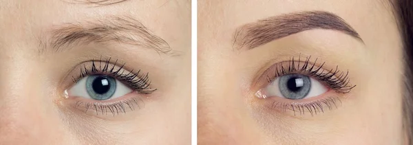 Perfect Eyebrows Before After Two photos — Stock Photo, Image