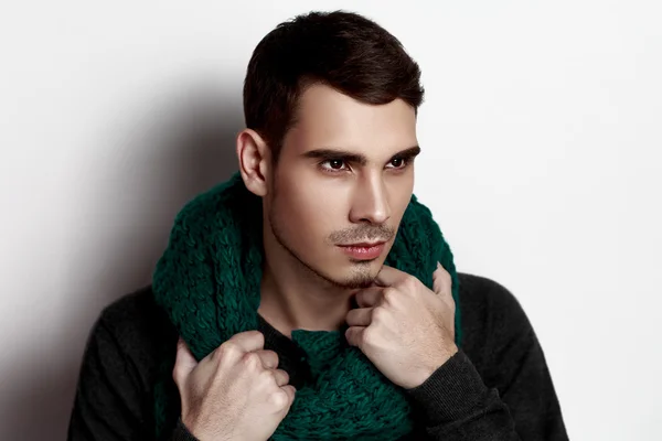 Man with green scarf — Stock Photo, Image