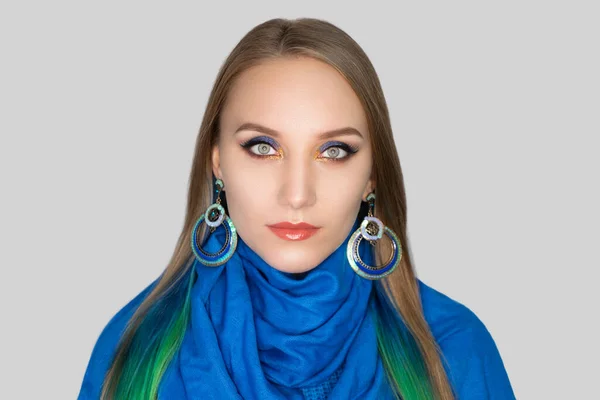 Nuevo Maquillaje Creativo Idea Arte Conceptual Sombras Azules Colores Vivos — Foto de Stock