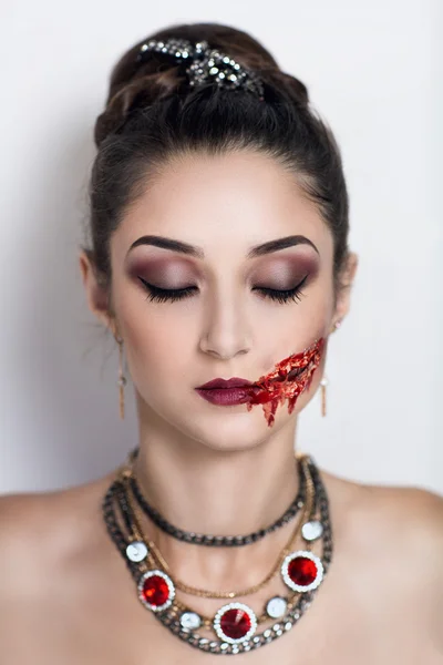 Mujer arte zombie Halloween —  Fotos de Stock