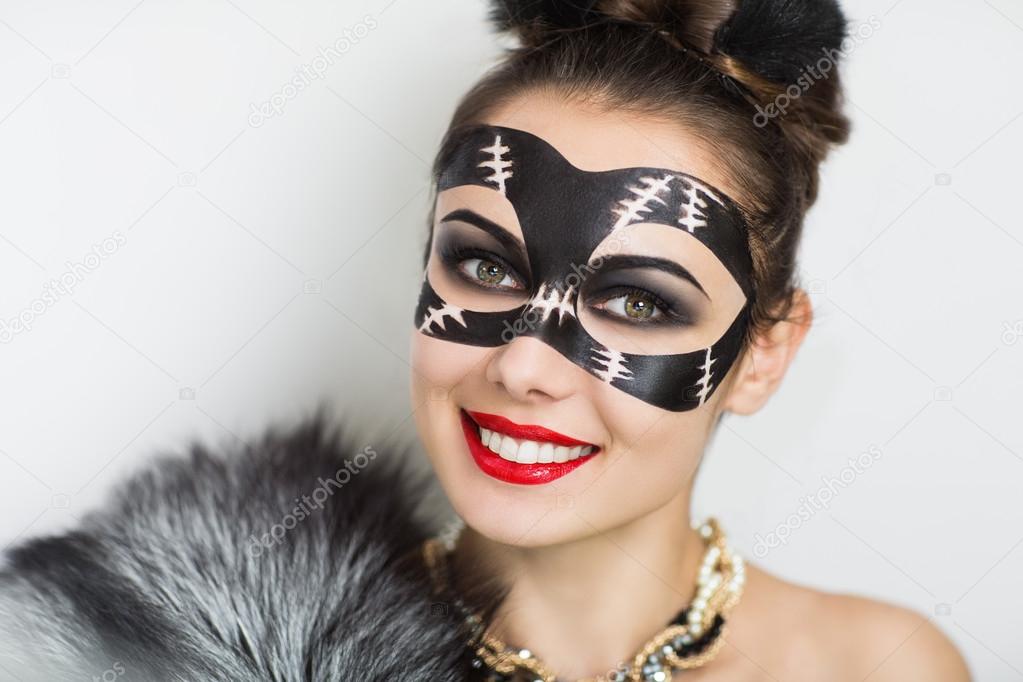 Gato mujer máscara: fotografía de stock © OlgaOsa #87776494 | Depositphotos