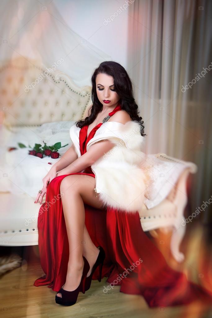 red dress white coat