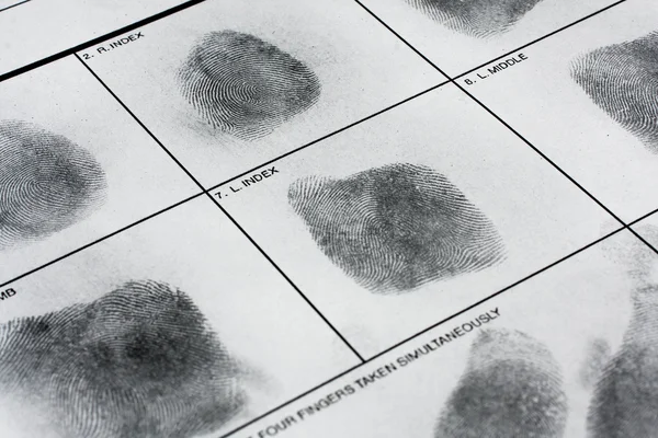 Fingerabdruck auf polizeilicher Fingerabdruckkarte — Stockfoto