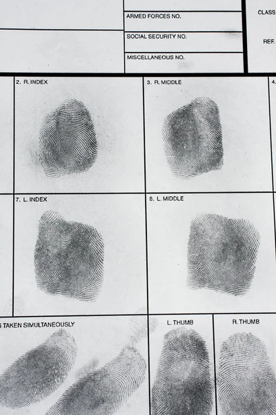 Vingerafdrukken op politie vingerafdruk kaart — Stockfoto