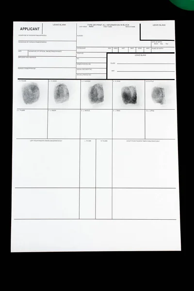 警方指纹卡上的指纹 — 图库照片