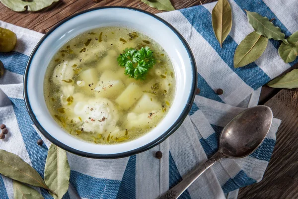 Soup with pickled cucumber — Stock Photo, Image