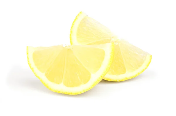 Two wedges of fresh lemon on white background — Stock Photo, Image