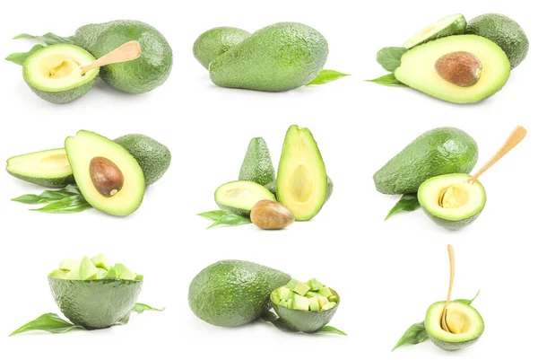 Set rijpe avocado 's geïsoleerd over een witte achtergrond — Stockfoto