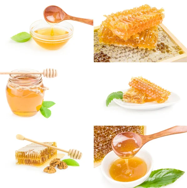 Collage of Sweet honey isolated on a white background cutout — Stock Photo, Image