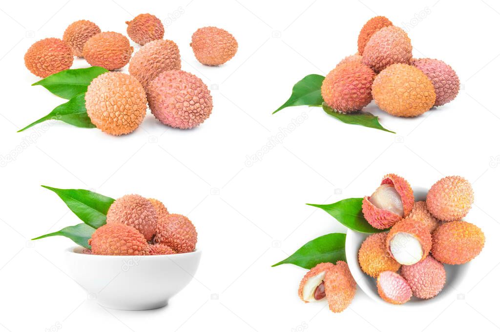 Collection of lychee on a isolated white background