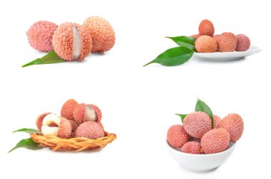 Beyaz arkaplan üzerinde bir grup lychee