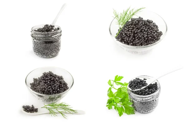Coleção de caviar preto isolado em branco — Fotografia de Stock