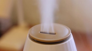 Bir nemlendiriciden çıkan buharın yakın çekimi.