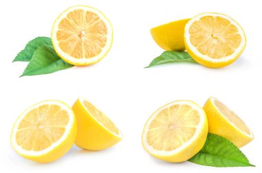 Beyaz arka planda bir grup limon. Kesme yolu