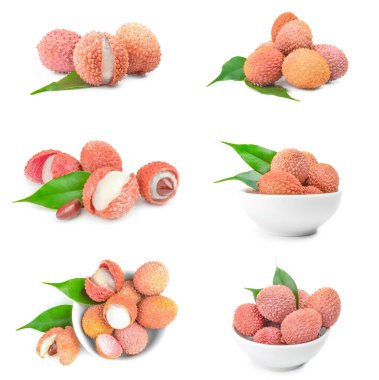 Litchi koleksiyonu beyaz arkaplan kesiminde izole edildi