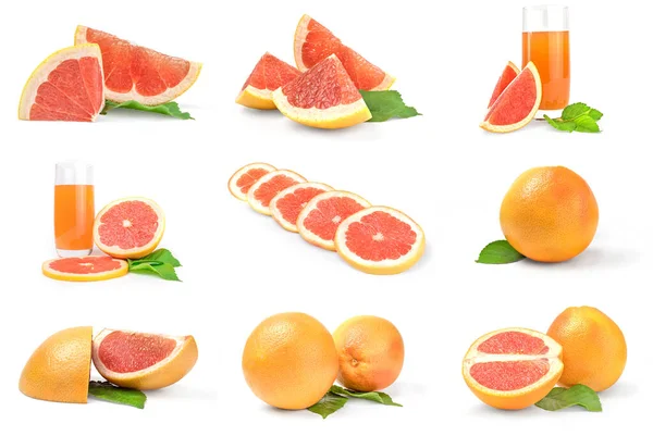 Collage aus Grapefruit isoliert auf weißem Ausschnitt — Stockfoto