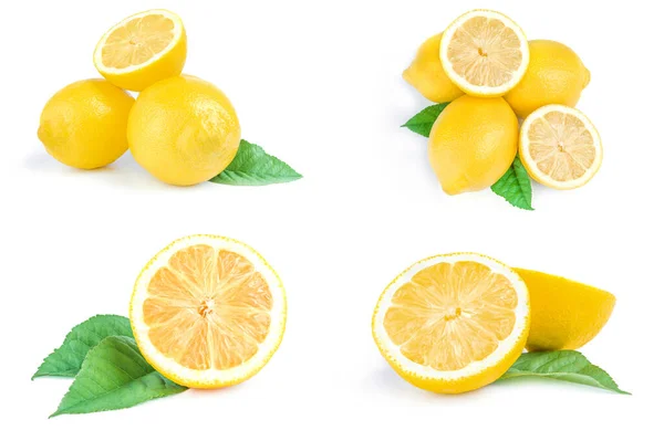 Raccolta di limoni su fondo bianco. Percorso di ritaglio — Foto Stock