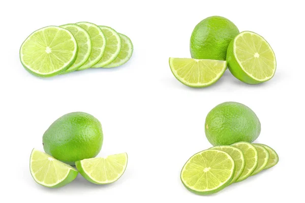 Collage of limes isolated on a white background cutout — Stock Photo, Image