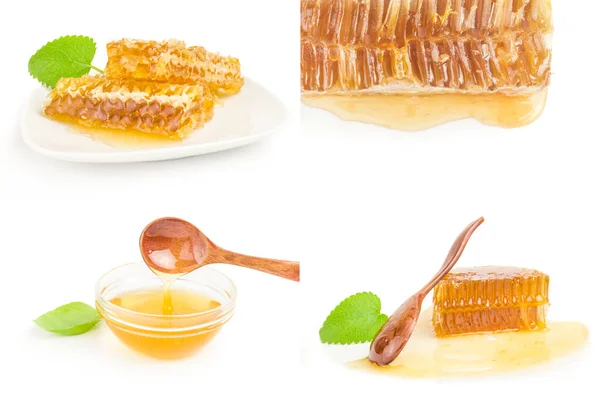 Fehér vágáson izolált méz kollázsa — Stock Fotó