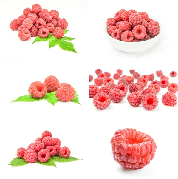Conjunto de framboesas vermelhas maduras isoladas em branco — Fotografia de Stock