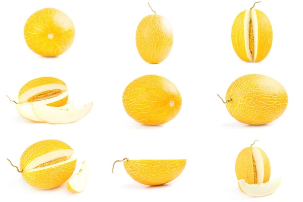 Collage van honingdauw meloen geïsoleerd op een witte achtergrond — Stockfoto