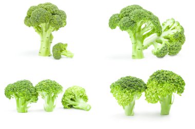 Beyaz arka planda izole edilmiş brokoli lahana koleksiyonu
