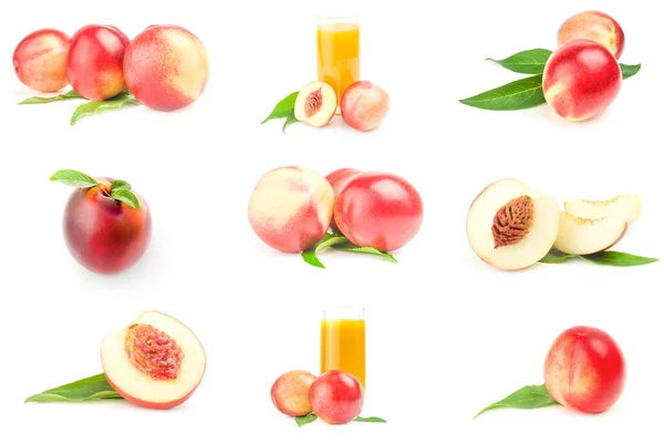 Collage de frutas frescas de melocotón aisladas sobre un corte de fondo blanco — Foto de Stock